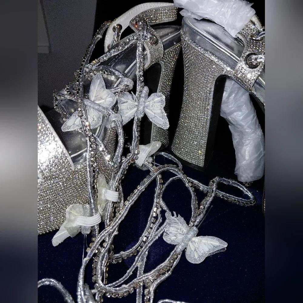 NWOB Dolls Kill Poster Girl Blindin' Pixie Queen Lace Up Heels Butterfly 8! - Picture 9 of 16